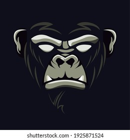 wild gorilla animal head in black background vector illustration design