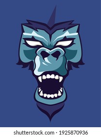 wild gorilla animal head blue and gray colors vector illustration design