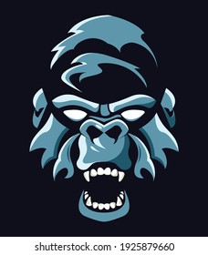 wild gorilla animal head gray color in black background vector illustration design