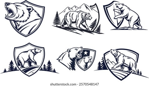 wild, graphic, head, isolated, animal, grizzly, bear, face, art, vector, design, brown, strong, illustration, wildlife, zoo, mammal, icon, mascot, symbol, cartoon, beast, drawing, character, power