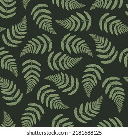 Wild grass fern seamless patterns, mystical vector repeating background. Floral forest digital paper