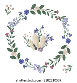 Wild grass floral wreath clipart, floral decorative vector frame, mystical illustration. Witchcraft wild grass wreath