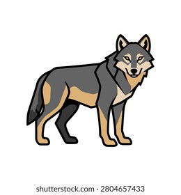 Wild gray wolf standing flat vector illustration with nature animal wolf character animal kingdom wildlife predator