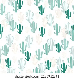 Wild Green Cactus in Summer Desert Vector Graphic Seamless Pattern can be use for background and apparel design