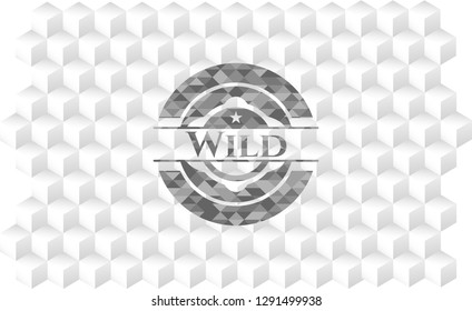 Wild grey badge with geometric cube white background