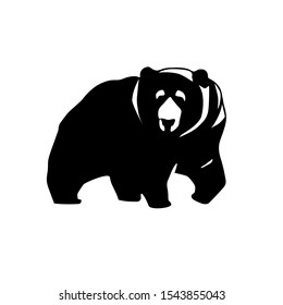 Wild grizzly bear. Isolated black Silhouette on white background. Stock vector illustration.