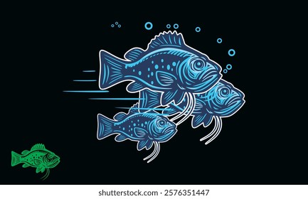 wild gurami swimming in fresh water logo, silhouette of great fish at the river vector illustrations