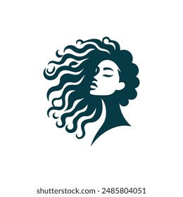 Wild Hair Girl Diva Logo, Icon Woman Face