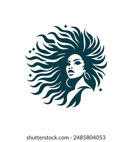 Wild Hair Girl Diva Logo, Icon Woman Face