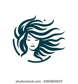 Wild Hair Girl Diva Logo, Icon Woman Face