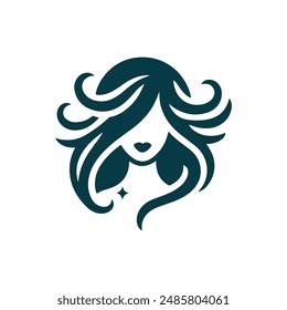 Wild Hair Girl Diva Logo, Ikone Frauengesicht