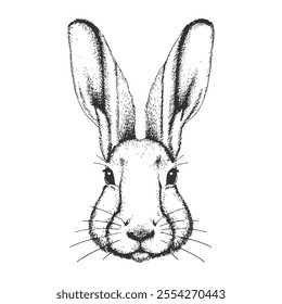 Wild Hare, Hand-Drawn Vector, Graphic Style, Cartoon Illustration, Black and White, Sketch Style, Isolated on White Backgroun