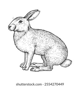 Wild Hare, Hand-Drawn Vector, Graphic Style, Cartoon Illustration, Black and White, Sketch Style, Isolated on White Backgroun