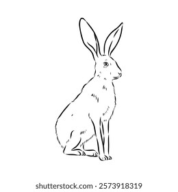 Wild Hare, Hand-Drawn Vector, Graphic Style, Abyssinian hare, vector sketch