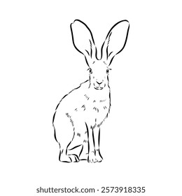 Wild Hare, Hand-Drawn Vector, Graphic Style, Abyssinian hare, vector sketch