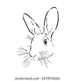 Wild Hare, Hand-Drawn Vector, Graphic Style, Abyssinian hare, vector sketch