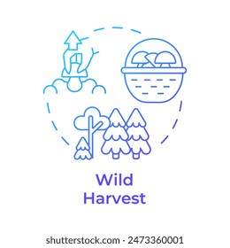 Wild harvest blue gradient concept icon. Mushroom cultivation technique. Edible mushrooms foraging. Round shape line illustration. Abstract idea. Graphic design. Easy to use in article
