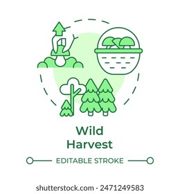 Wild harvest soft green concept icon. Mushroom cultivation technique. Edible mushrooms foraging. Round shape line illustration. Abstract idea. Graphic design. Easy to use in article