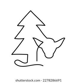 Wilde Harveste Monoline, Vektorsymbol. Einzeilige Baum- und Tiersymbol.
