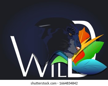 Wild. Head of a panther in a front of color leaves and title wild.