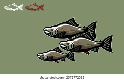 wild healthy salmon fish logo silhouette of great fresh water fish vector illustrations