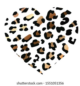 wild heart leopard. Fashion Vector illustration heart shape. Heart with lion shining print texture pattern. Black rich golden exotic panther animal skin texture. Trendy animal print. Jiraffe spots