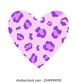 Wild Heart Silhouette Vector Illustration with Trendy Leopard Animal Print Decor, Exotic romantic hand drawn element Isolated on White