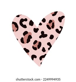 Wild Heart Silhouette Vector Illustration with Trendy Leopard Animal Print Decor, Exotic romantic hand drawn element Isolated on White