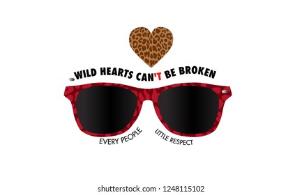 wild hearts cant be broken. sun glasses t-shirt design with leopard heart. cool design. vector 