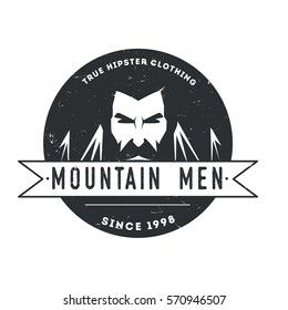 Wild hipster vintage logo with beard men and mountain for clothing brand