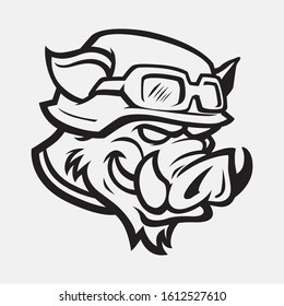 Wild hog or boar head mascot, colored version. Great for sports logos & team mascots. 