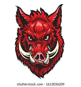 Wild hog or boar head mascot,Red boar head for tattoo
