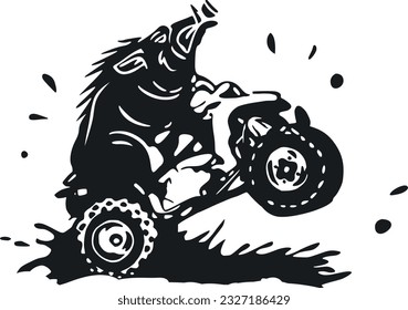 Wild hog. boar head riding dirt bike in dirt (Editable) - Vector Illustration