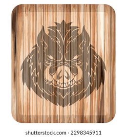 Wild Hog Or Boar Heads On A Wooden Board Vector Illustration. Hunting Trophy
