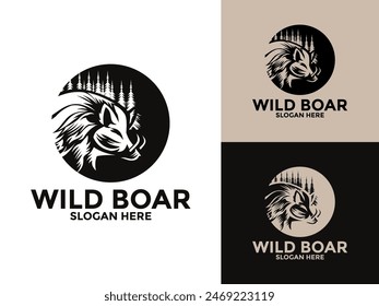 Wild hog or boar logo design, Wild Boar vector set logo template