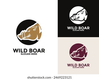 Wild hog or boar logo design, Wild Boar vector set logo template