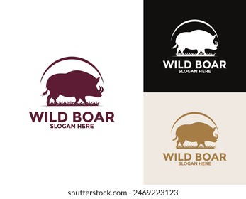 Wild hog or boar logo design, Wild Boar vector set logo template