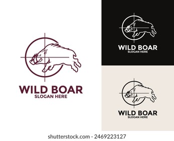 Wild hog or boar logo design, Wild Boar Hunter vector logo template