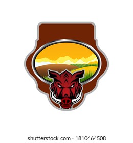 Elemento emblema del logotipo del vector de dibujos animados de la granja Wild Hog