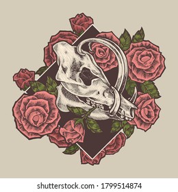 wild hog skull handrawn tattoo design vintage vector illustration