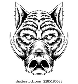 wild hog tattoo style in black and white