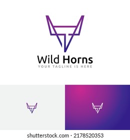 Wild Horns Bull Head Simple Triangle Monoline Logo