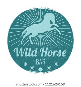 Wild horse bar vintage vector emblem isolated on white illustration