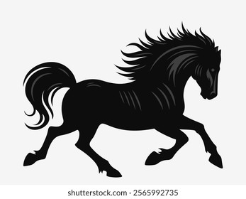 Wild Horse. Black Silhouette. Vector Illustration