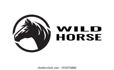 Wild horse. Black white logo.