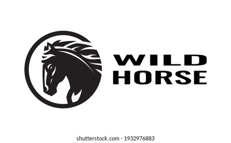 Wild horse. Black white logo.