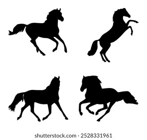 Wild Horse in different poses vector silhouette stock illustration