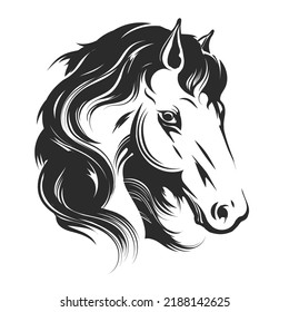 Wild horse head. Vector horses power drawing element, fast stallion with black hair silohuette, speed powerful graphic symbol sillohuette illustration