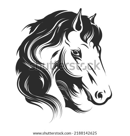 Wild horse head. Vector horses power drawing element, fast stallion with black hair silohuette, speed powerful graphic symbol sillohuette illustration