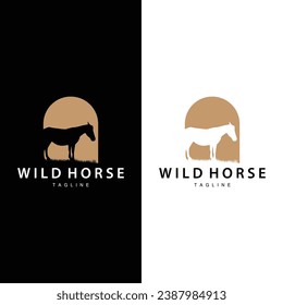 Wild Horse Logo Farm Design Silhouette Simple Vector Illustration Template